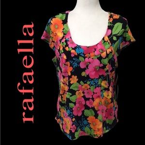 NWT rafaella Petite Form + Function Cotton Floral‎ Top, Multi-Color, Size LP